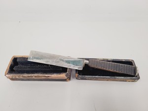 Thumbnail image of Job Lot of 13 Vintage Microtome Knives With Sharpening strops and Whetstones
