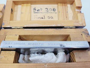 Thumbnail image of Job Lot of 13 Vintage Microtome Knives With Sharpening strops and Whetstones