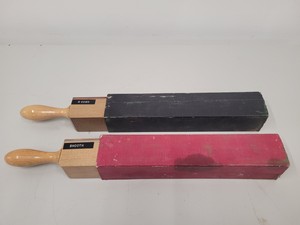 Thumbnail image of Job Lot of 13 Vintage Microtome Knives With Sharpening strops and Whetstones