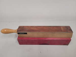 Thumbnail image of Job Lot of 13 Vintage Microtome Knives With Sharpening strops and Whetstones