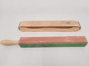 Thumbnail image of Job Lot of 13 Vintage Microtome Knives With Sharpening strops and Whetstones