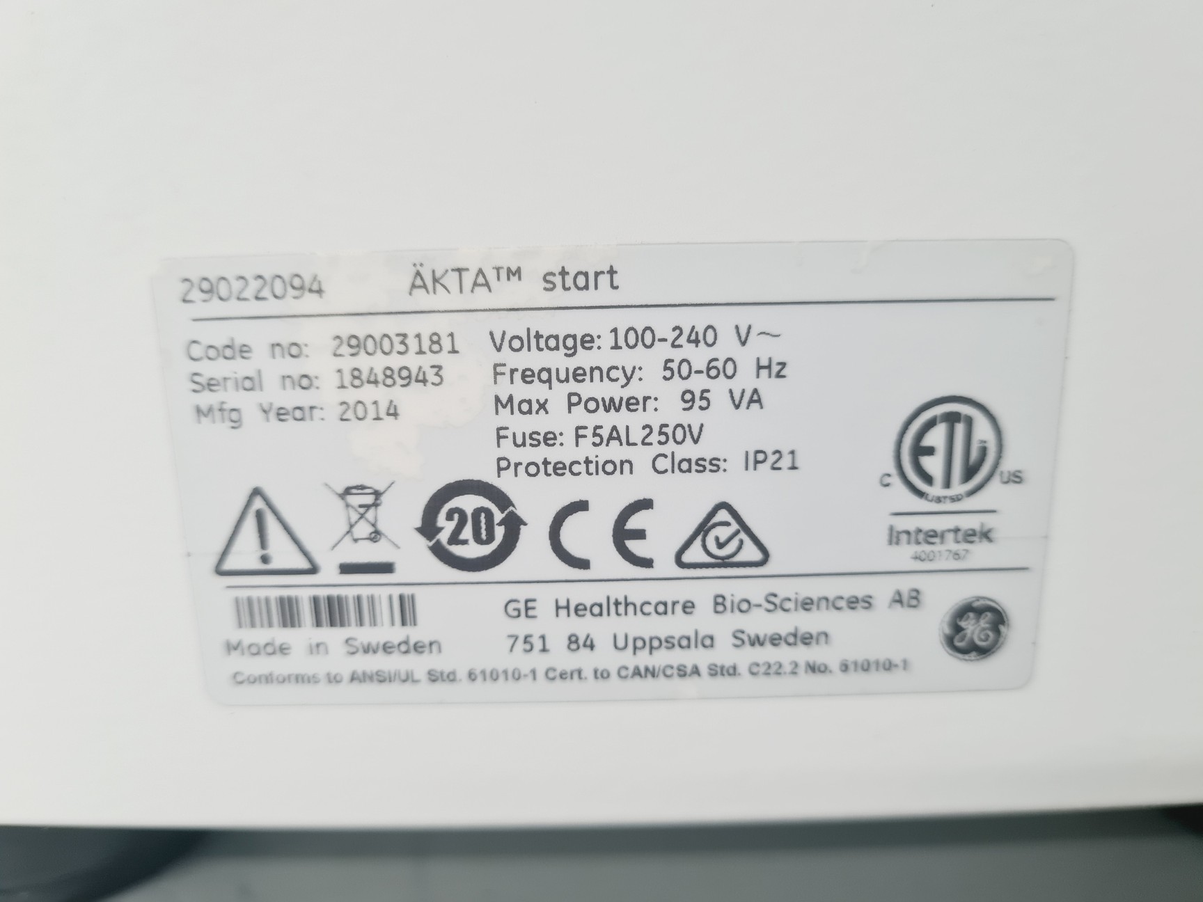 Image of GE Healthcare AKTA Start Protein Purification System Lab