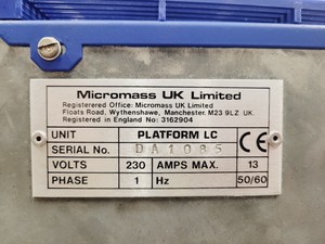 Thumbnail image of Micromass Platform LC Single Quadrupole Mass Spectrometer Lab