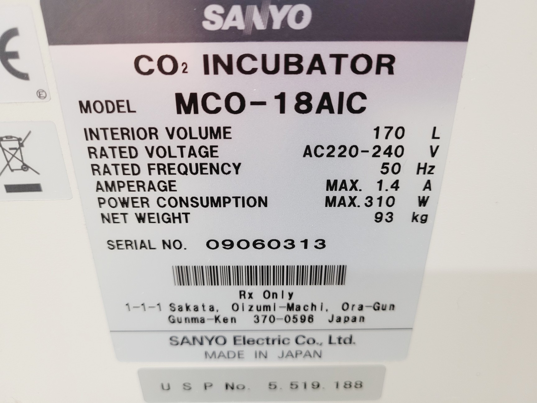 Image of Sanyo MCO-18AIC C02 Laboratory Incubator Lab Spares/Repairs