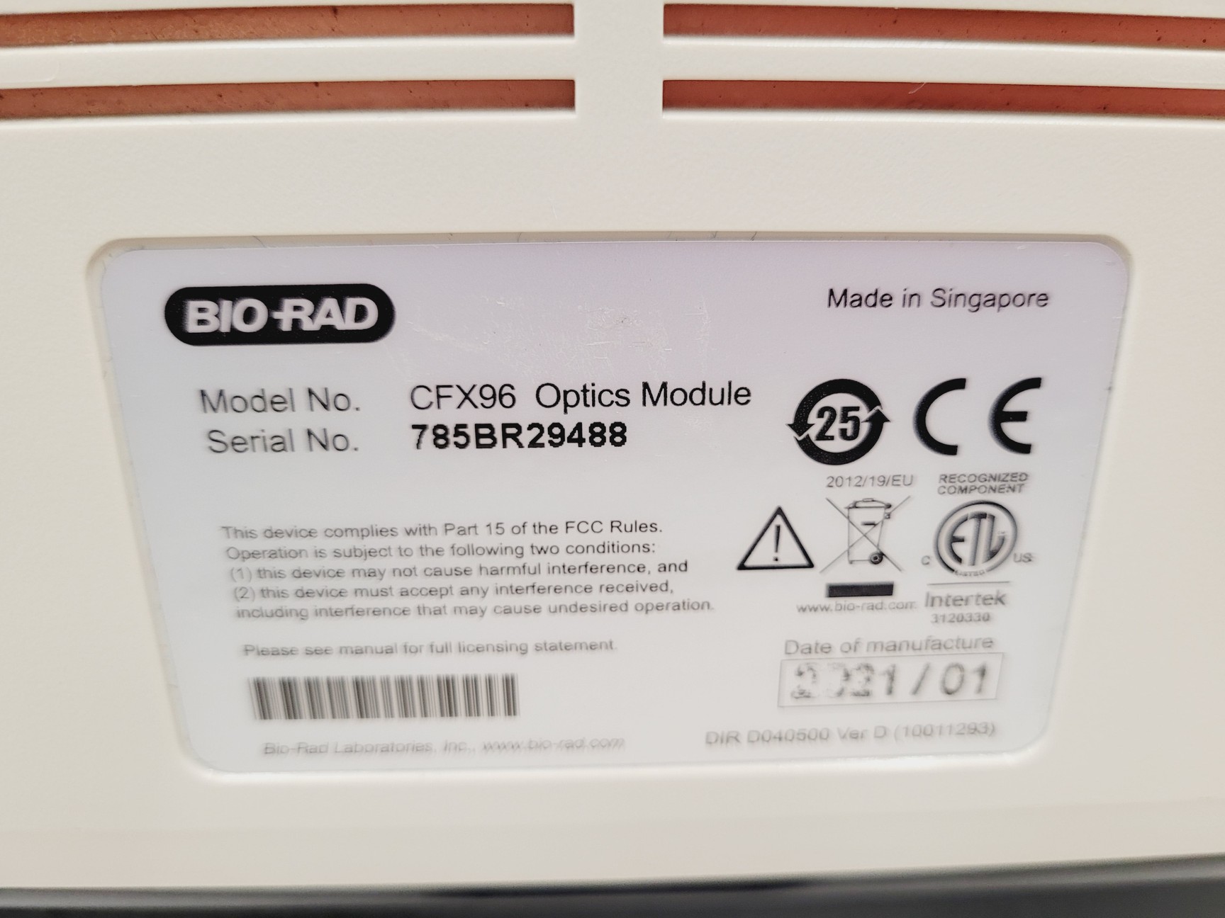 Image of Bio-Rad C1000 Touch Thermal Cycler and CFX96 Optics Module with Reaction Module