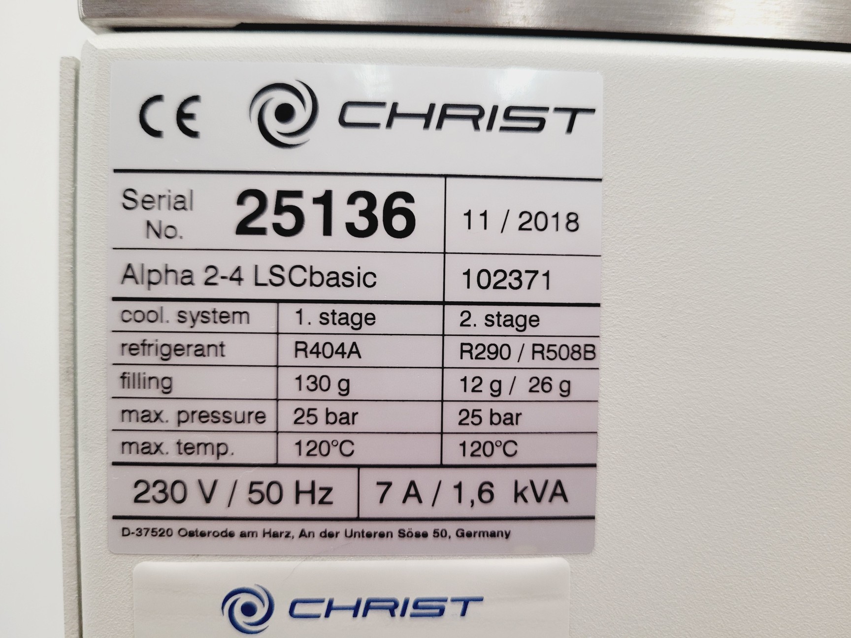 Image of Christ 2-4 LSCbasic Freeze Dryer Lab Spares/Repairs