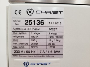 Thumbnail image of Christ 2-4 LSCbasic Freeze Dryer Lab Spares/Repairs