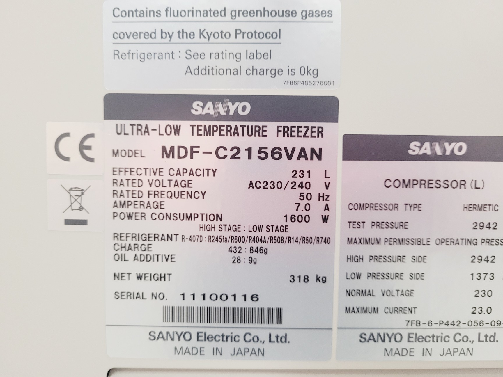 Image of Sanyo Ultra Low Temperature -150˚ Lab Freezer MDF-C2156VAN VIP Series Plus