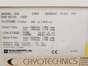 Thumbnail image of Forma Scientific Cryotechnics 958 Laboratory Chest  -86˚C Freezer Lab