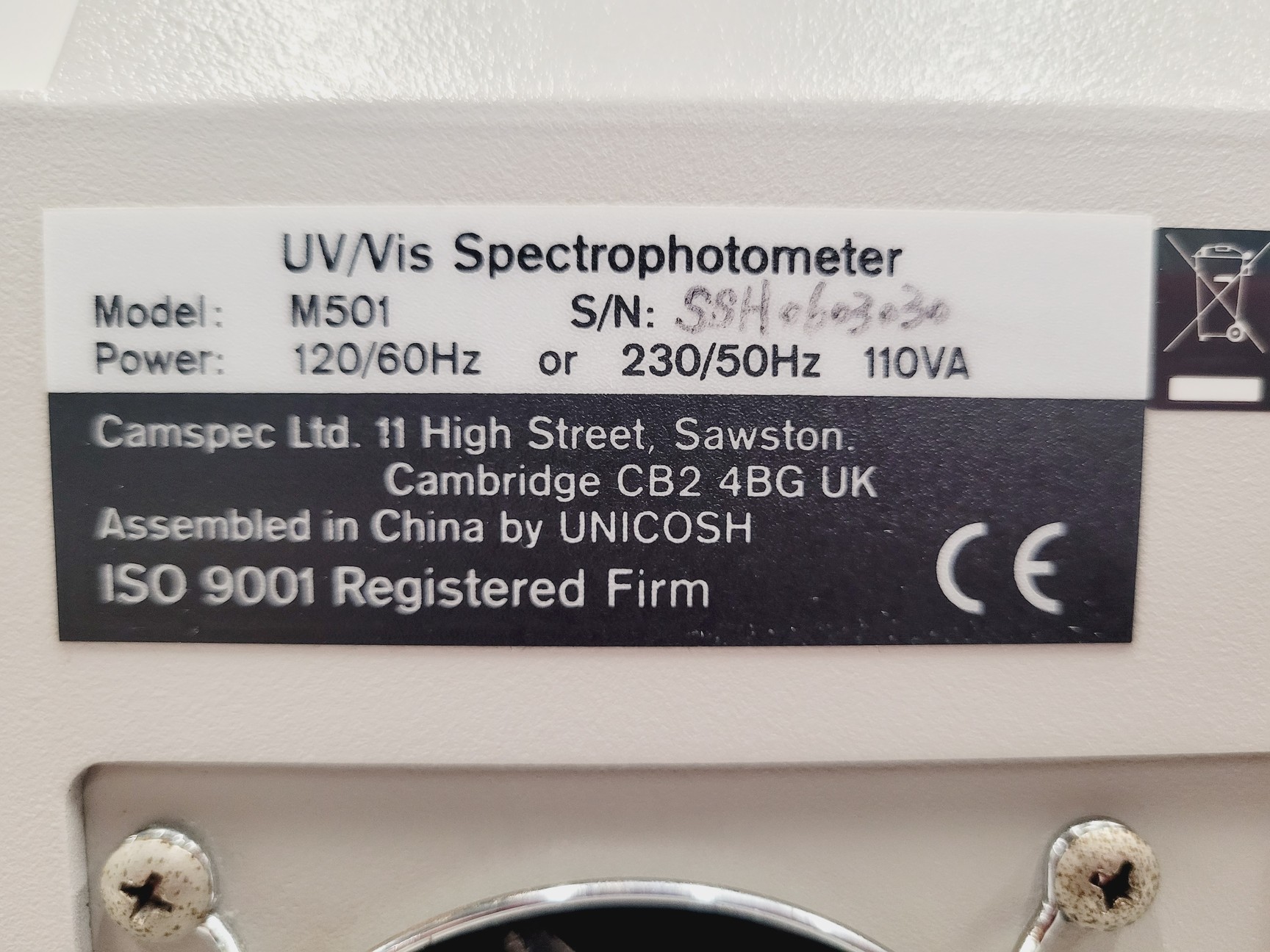 Image of Camspec Model M501 Single Beam Scanning UV-VIS Spectrophotometer Lab