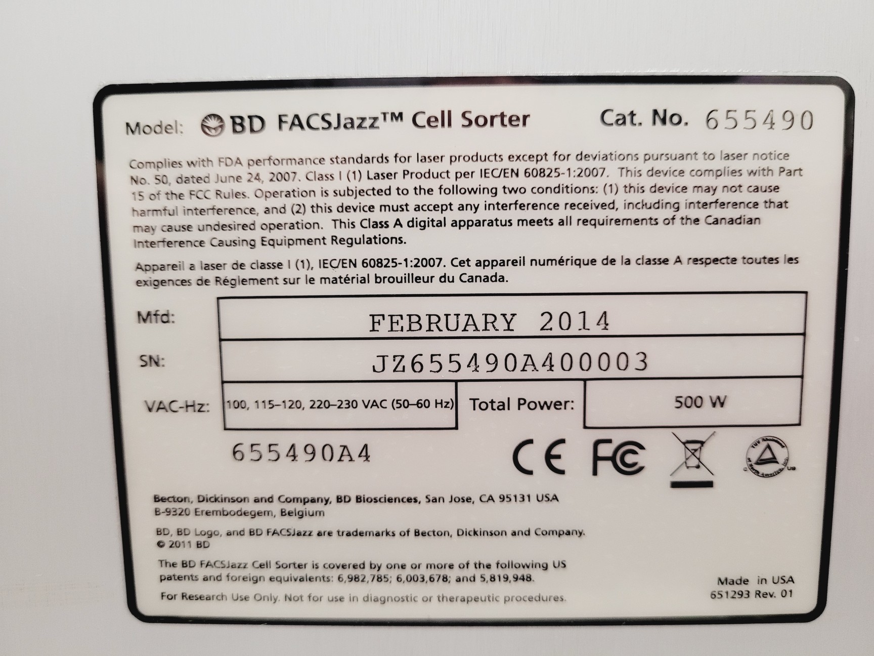 Image of Beckton Dickinson BD FACSJazz Cell Sorter w/ Controller, PC, Sheath Vessels Lab