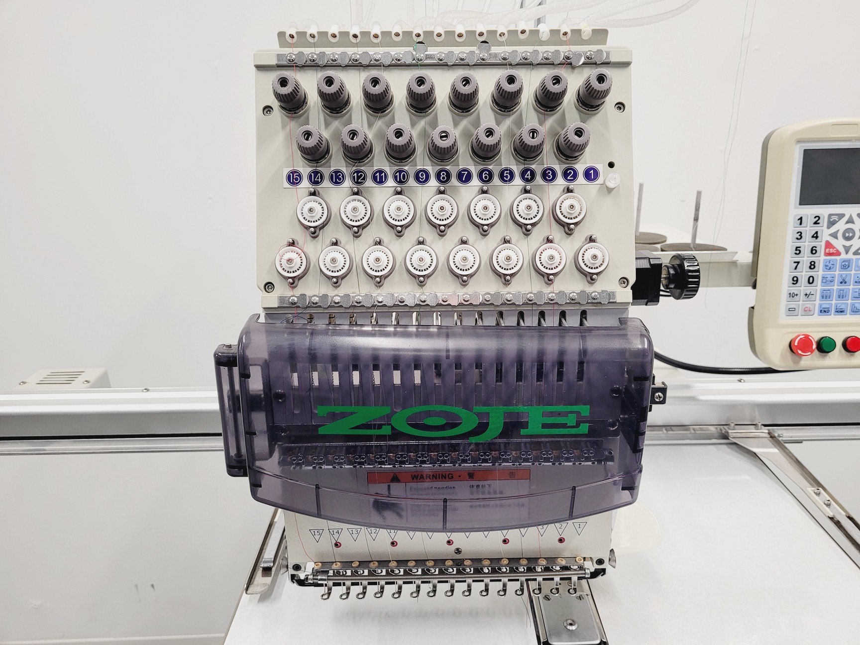 Image of Zoje ZJ-1501PT Single-Head Commercial Embroidery Machine On Stand 