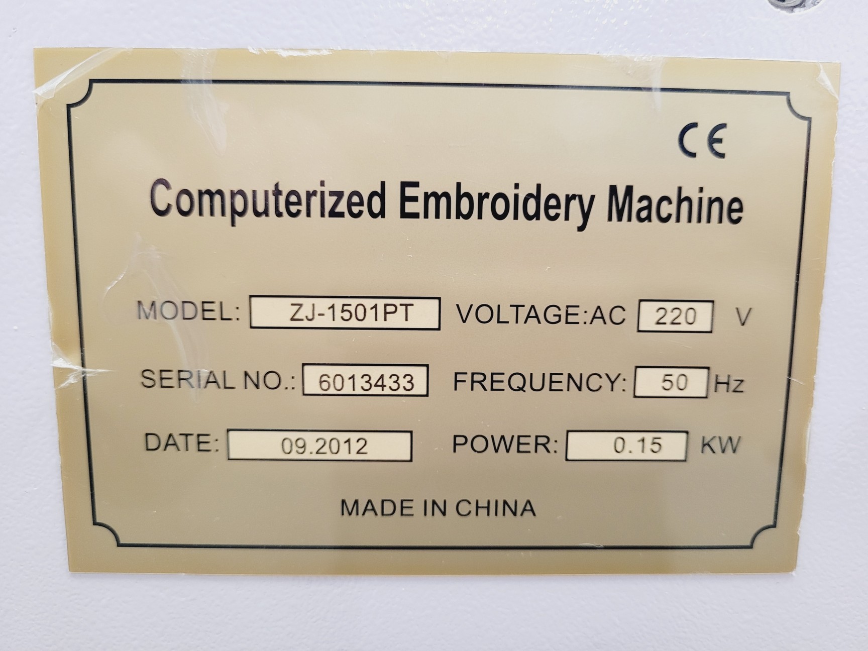 Image of Zoje ZJ-1501PT Single-Head Commercial Embroidery Machine On Stand