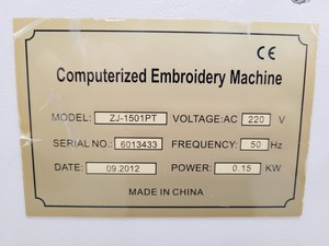 Thumbnail image of Zoje ZJ-1501PT Single-Head Commercial Embroidery Machine On Stand 