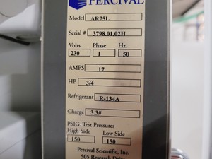 Thumbnail image of Percival AR75L Growth Chamber 2-Teir Lab