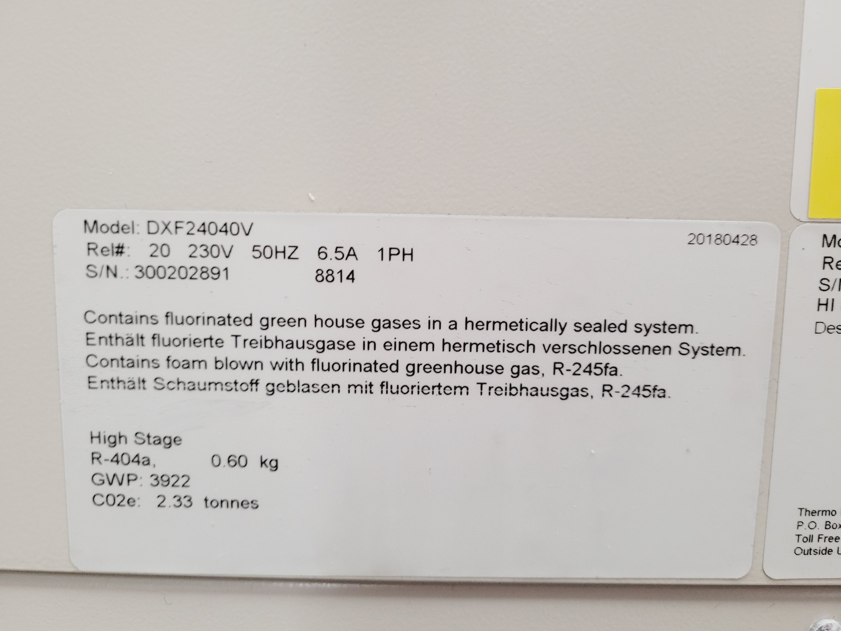 Image of Thermo Scientific Revco DXF Model DXF24040V Laboratory Freezer Lab Faulty