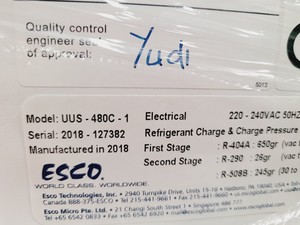 Thumbnail image of Esco Lexicon II ULT Lab Freezer with Platinum Controller Model UUS-480C-1 Lab