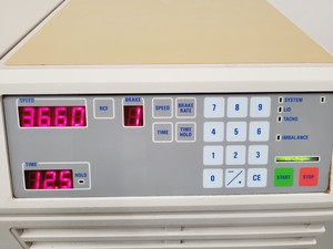 Thumbnail image of Sanyo Mistral 3000E Centrifuge with Windshield Swing Rotor and Buckets on Stand