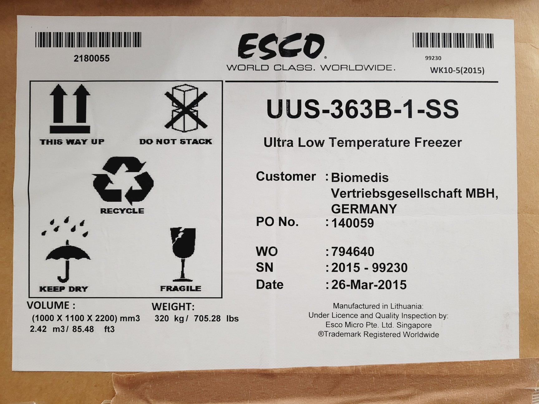 Image of Esco Lexicon ll ULT UUS-363B-1-SS Lab Freezer