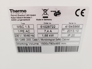 Thumbnail image of Thermo Scientific MSC-Advantage MSC 1.5 Class 2 Safety Cabinet with Stand Lab