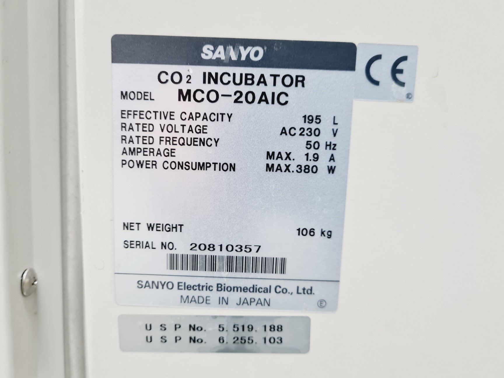Image of Sanyo CO2 Incubator MCO-20AIC *Faulty CO2 Sensor* Lab
