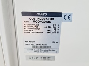 Thumbnail image of Sanyo CO2 Incubator Model MCO-20AIC *Faulty CO2 Sensor* Lab