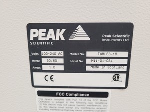 Thumbnail image of Peak Scientific Laboratory Table 3-1B Air and Sound Conditioned Pump Compartment