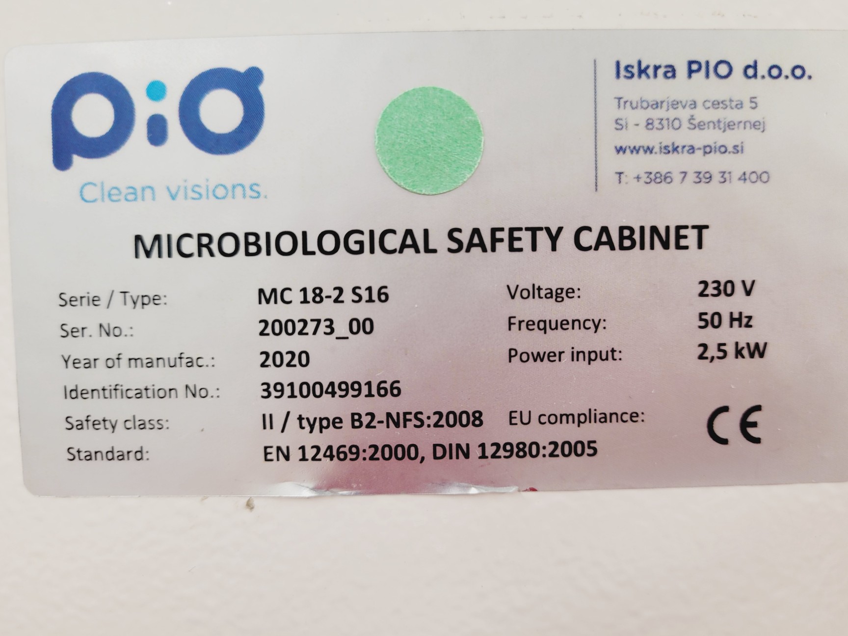 Image of Iskra PIO 2020 MC18-2 Class ll Microbiological Safety Cabinet with Stand lab