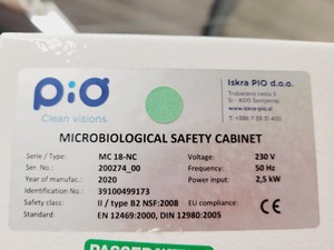 Thumbnail image of Iskra PIO 2020 MC18 Class ll Microbiological Safety Cabinet with Stand Lab