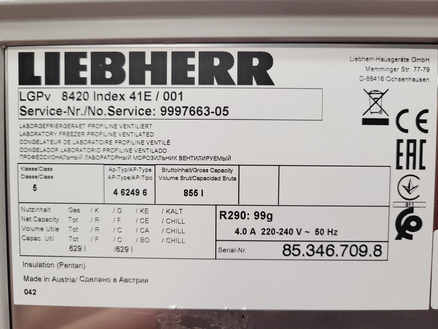 Image of Leibherr 2021 Mediline -35ºc LGPV 8420 Medical Ultra Low Freezer Lab