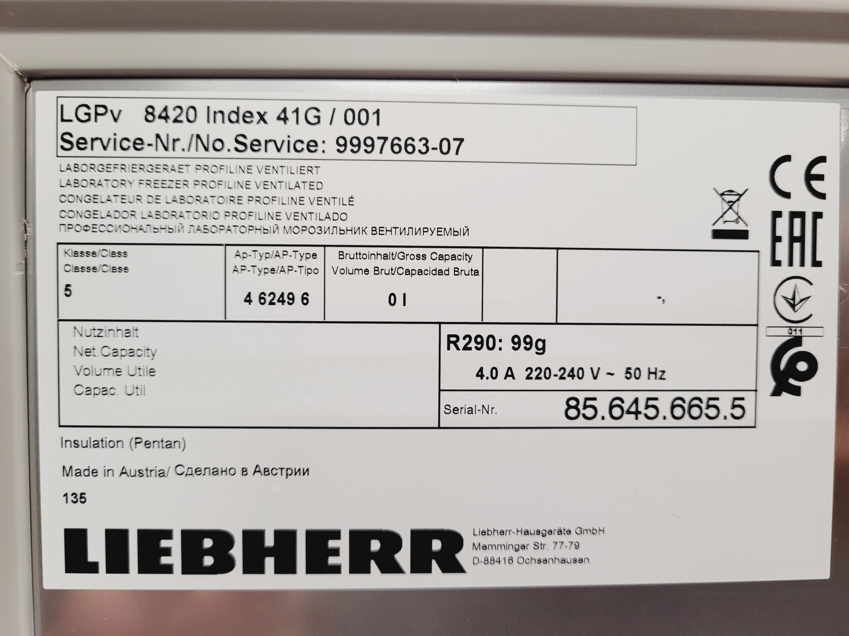 Image of Leibherr 2021 Mediline -35ºC Ultra Low Freezer Model LGPV 8420 Medical Lab