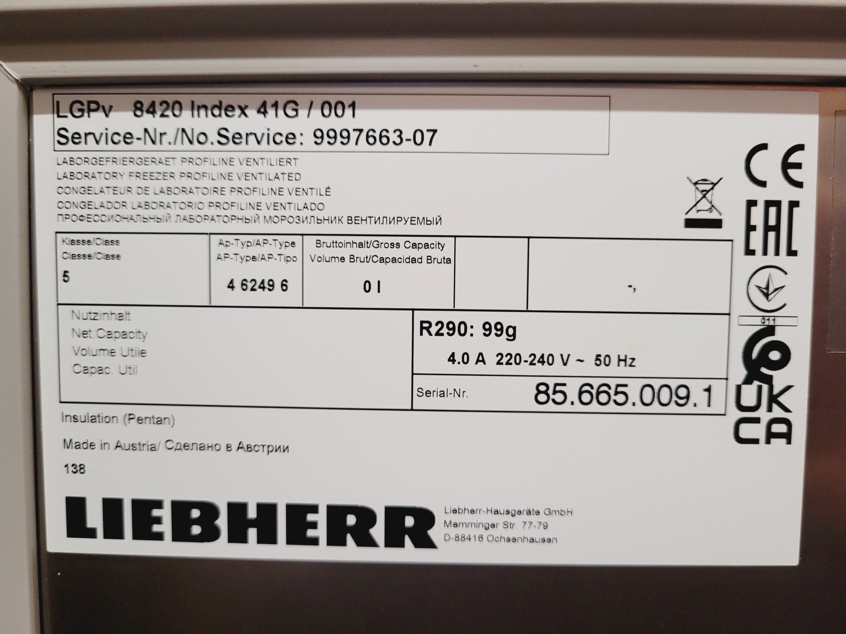 Image of Leibherr 2021 Mediline LGPV 8420 Ultra Low Temperature Medical Freezer -35ºC Lab