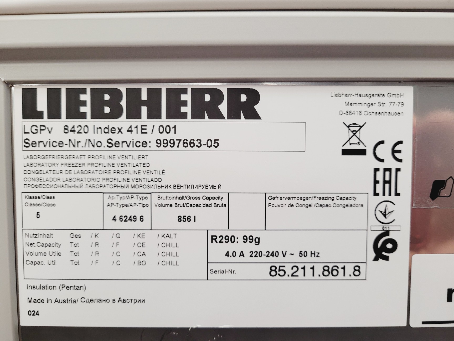 Image of Leibherr 2021 Mediline LGPV 8420 Medical Freezer ULT Ultra Low Freezer -35ºC Lab