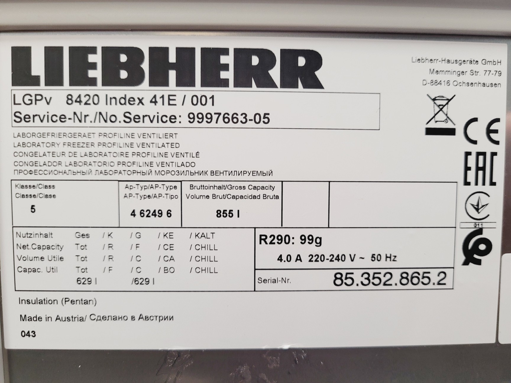 Image of Leibherr 2021 Mediline Type LGPV 8420 Medical Freezer Ultra Low -34ºC Lab