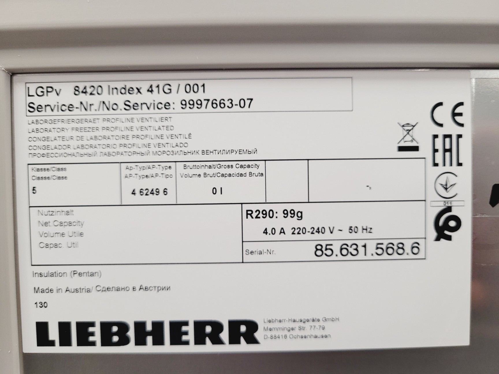 Image of Leibherr 2021 Mediline LGPV 8420 Medical Freezer ULT Ultra Low -35ºC Lab