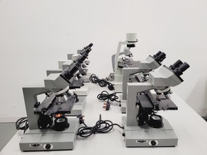 Thumbnail image of Lot of 8 Kyowa Japan Microscopes - 6 x Unilux 11, 1 x SM-KE, 1 x 915001 Lab