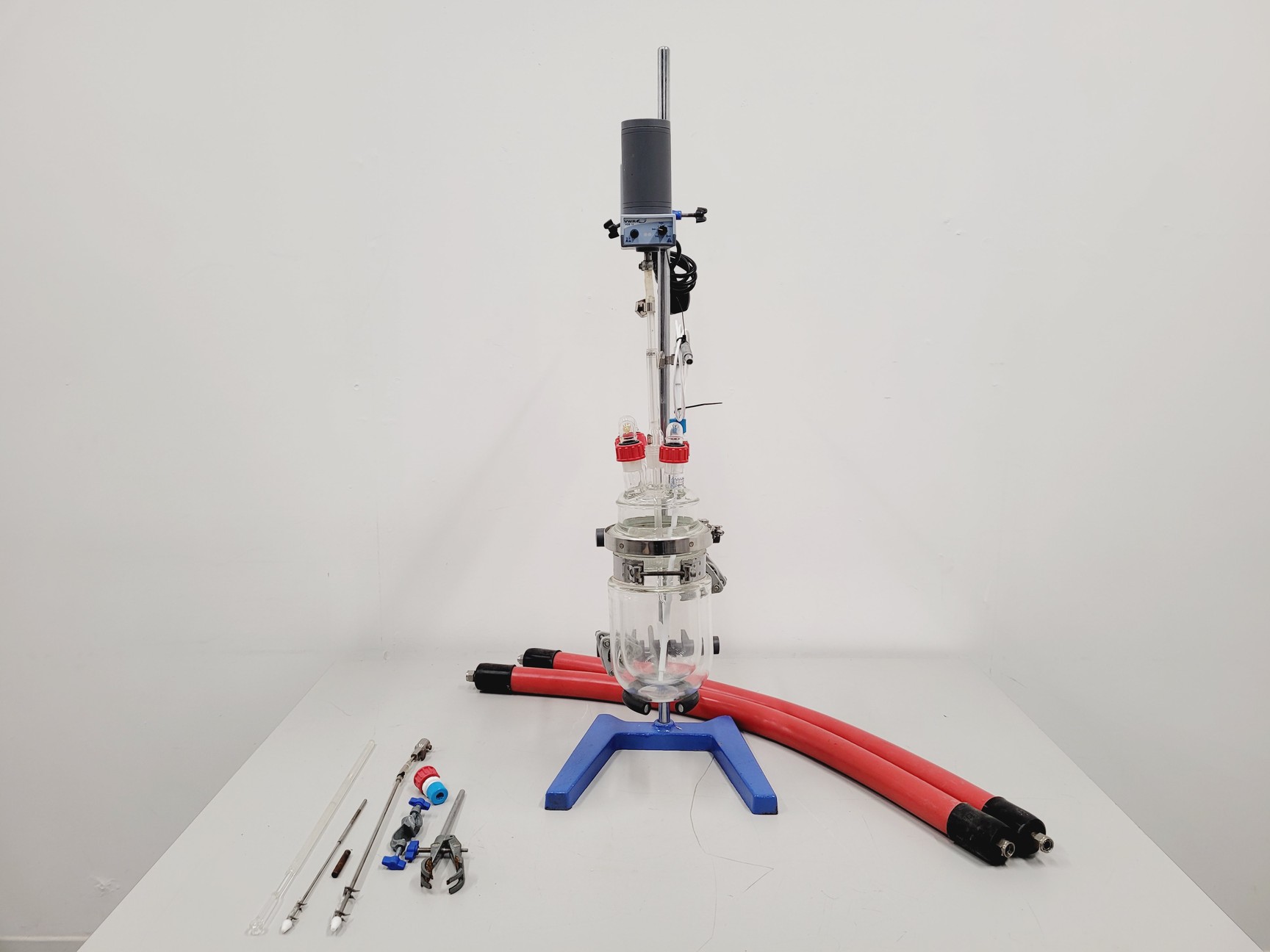 Image of Radleys 1 Litre Jacketed Reactor Vessel with VWR Stirrer, Accessories on Stand