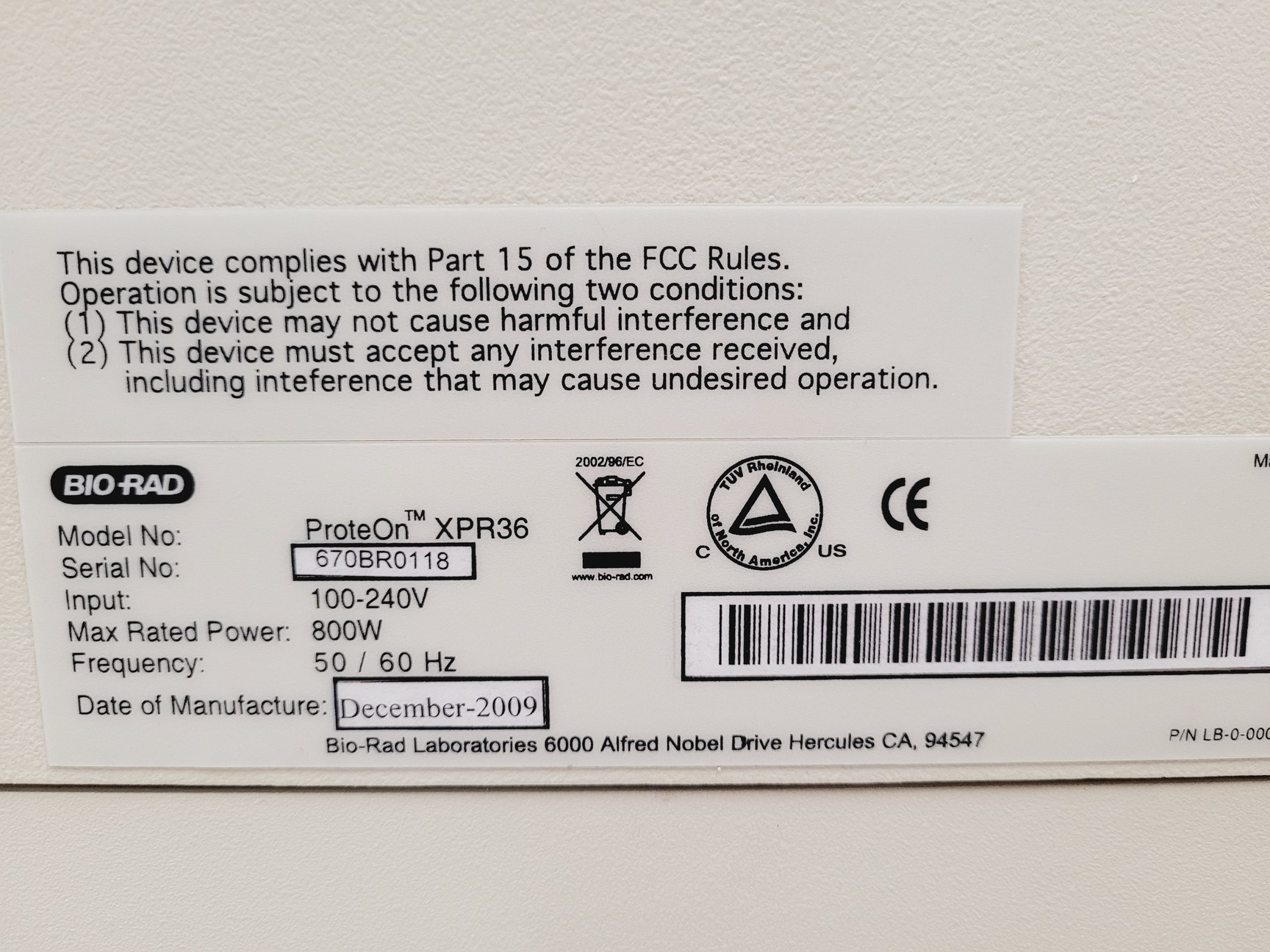 Image of Bio-Rad ProteOn XPR36 Protein Interaction Array System lab