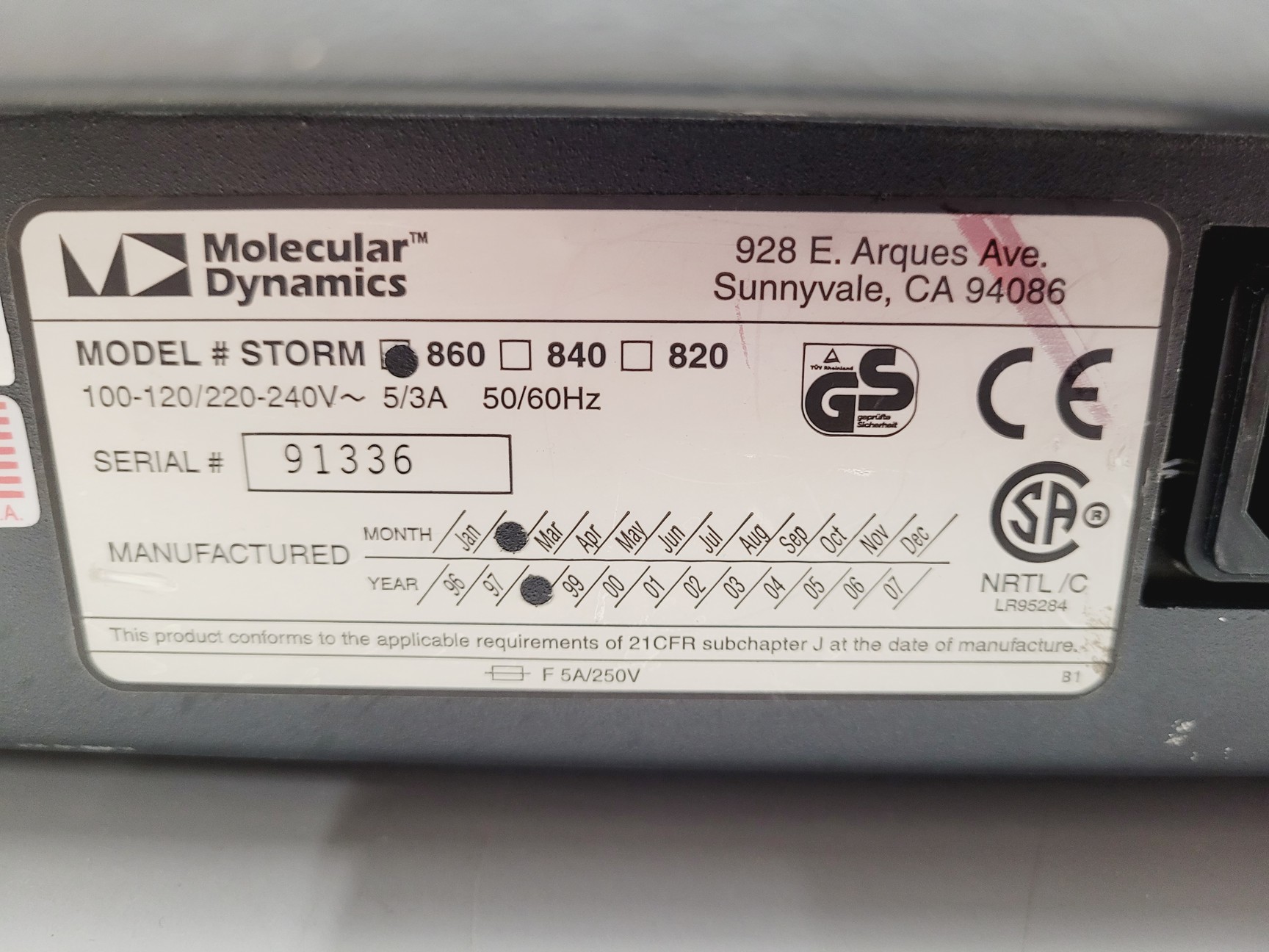 Image of Molecular Dynamics Storm 860 Molecular Phosphor Imager Spares/Repair Lab