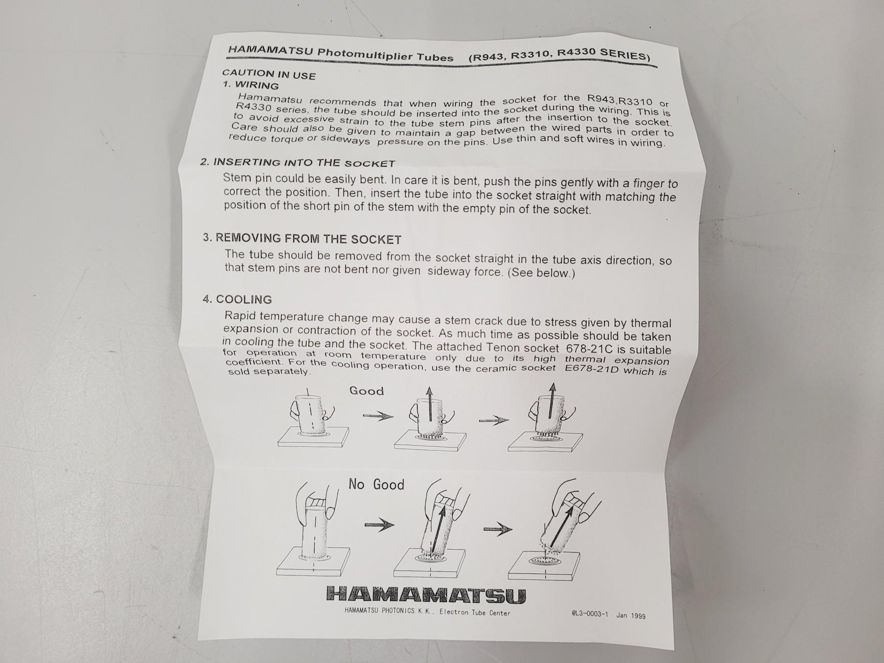 Image of Hamamatsu Photomultiplier Tube Type R943-02 Lab