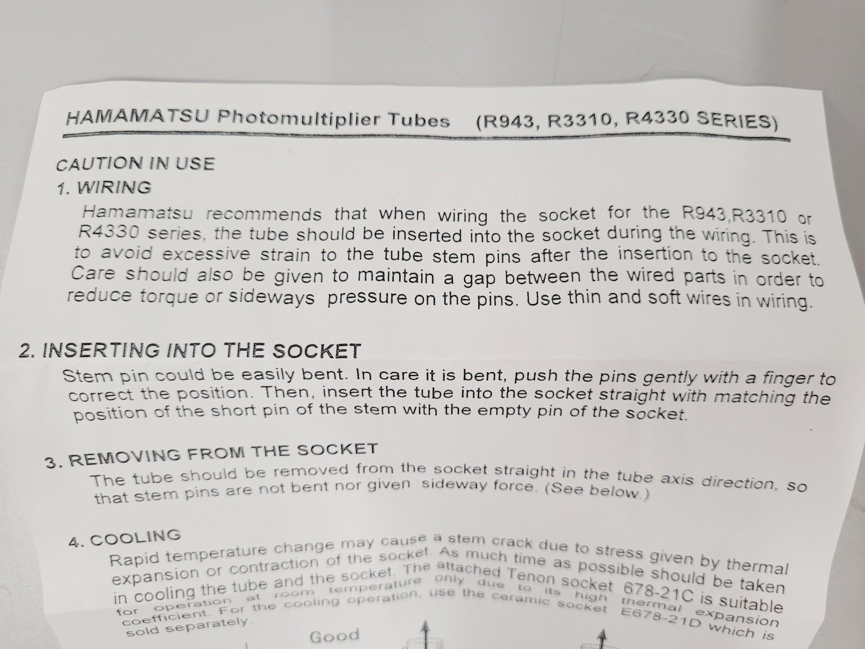 Image of Hamamatsu Photomultiplier Tube Type R943-02 Lab