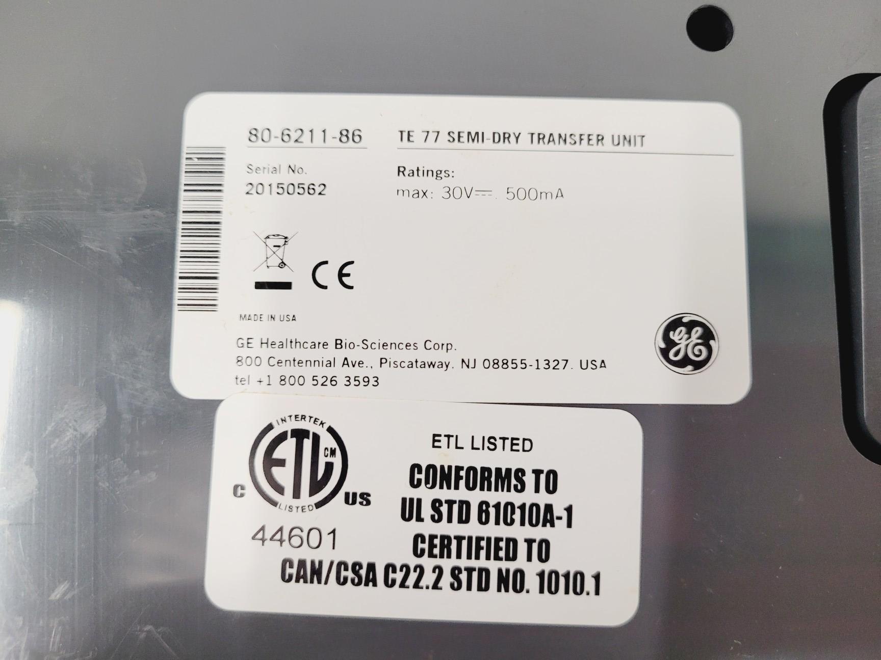 Image of Amersham Biosciences Model TE 77 ECL Semi-Dry Transfer Unit Lab