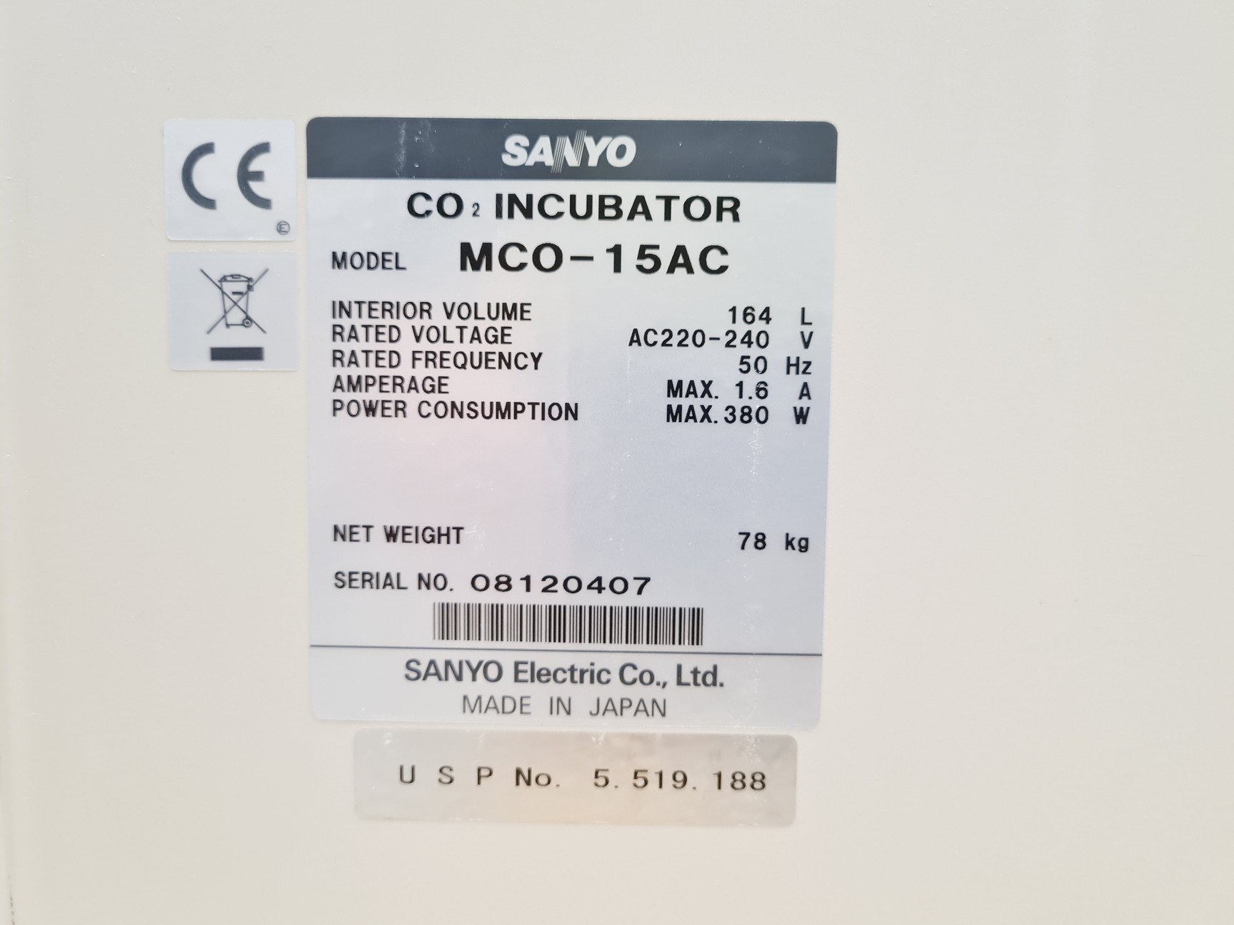Image of Sanyo MCO-15AC Lab Incubator Co2 Lab