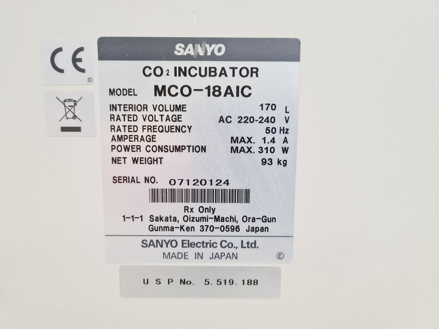 Image of Sanyo MCO-18AIC Co2 UV Incubator Faulty CO2 Sensor Spares/Repair Lab