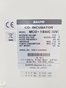 Thumbnail image of Sanyo MCO-18AIC UV Co2 Incubator Lab