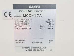 Thumbnail image of Sanyo MCO-17AI Co2 Incubator Spares/Repair Lab