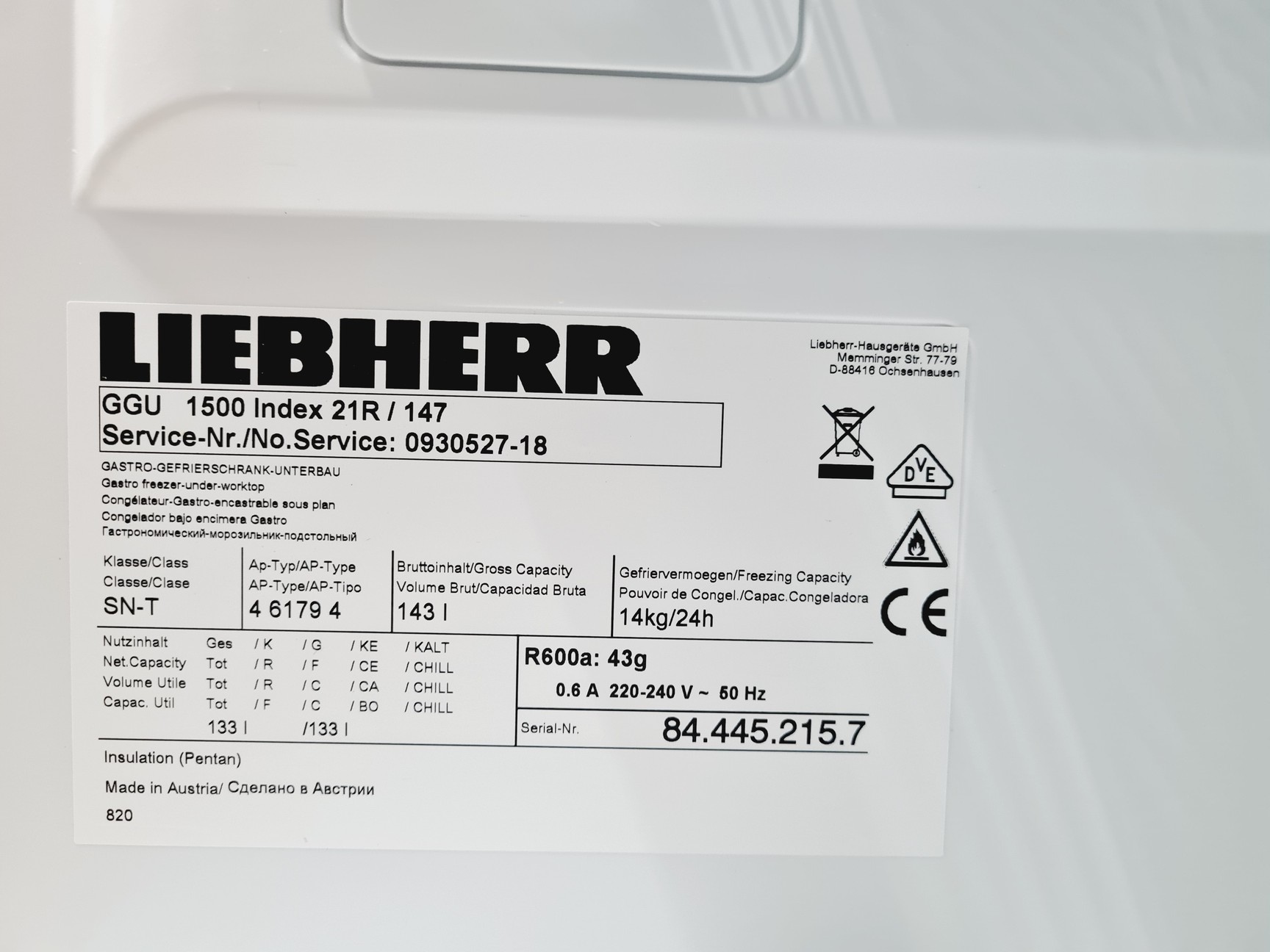 Image of Liebherr GGU 1500 Under Counter Fridge Spares/Repair Lab