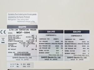 Thumbnail image of Sanyo Ultra Low Temperature Freezer Model: MDF-594 Lab