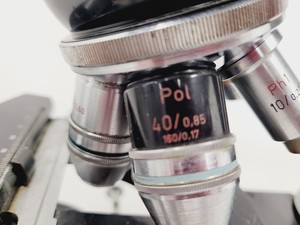Thumbnail image of Carl Zeiss Compound Microscope w/ 39 25 33 Transformer 5 x Objectives 10/25/40x