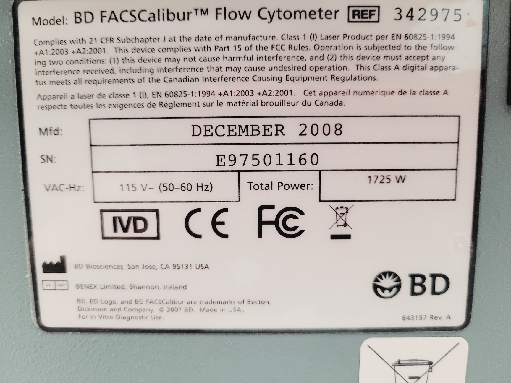 Image of BD FACSCalibur Flow Cytometer System with PC, Monitor & Software Lab